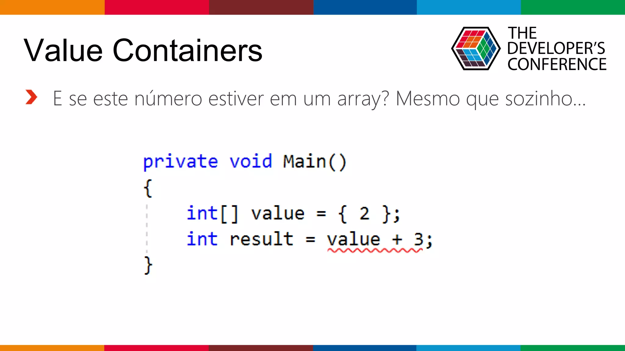 Globalcode – Open4education
E se este número estiver em um array? Mesmo que sozinho...
Value Containers
 