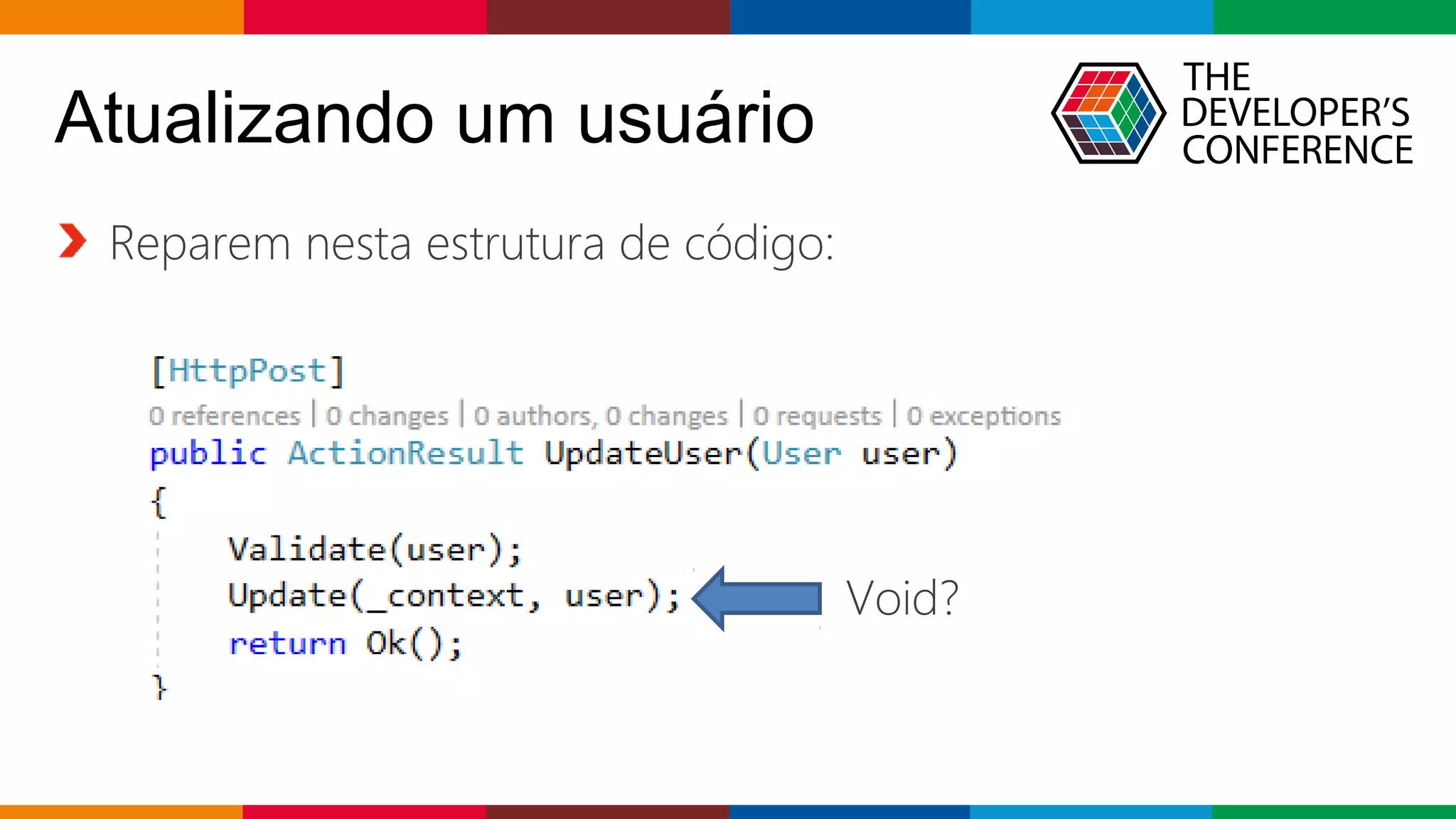 Globalcode – Open4education
Atualizando um usuário
Reparem nesta estrutura de código:
Void?
 
