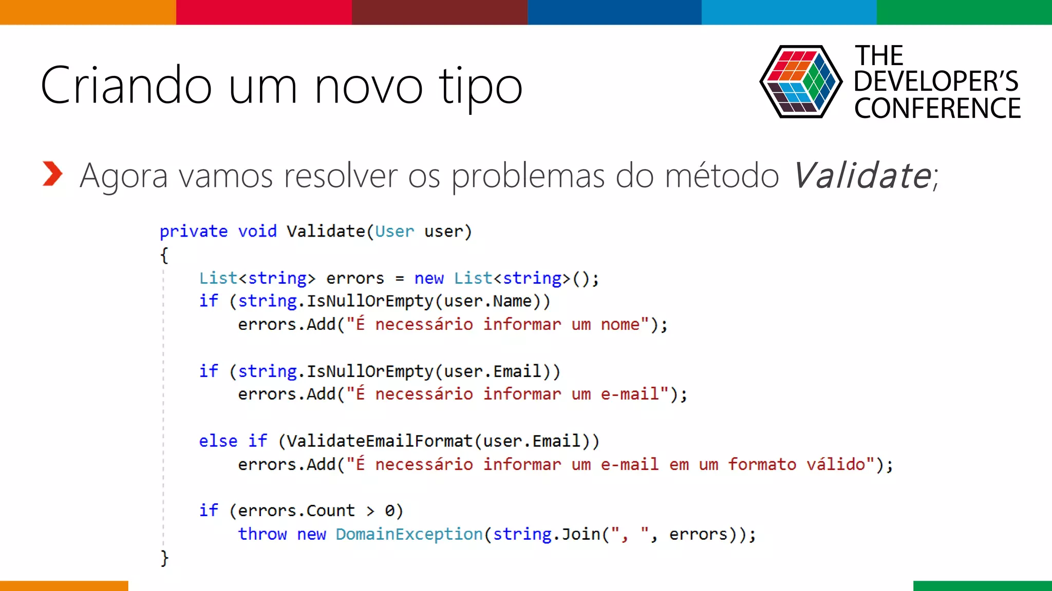 Globalcode – Open4education
Agora vamos resolver os problemas do método Validate;
Criando um novo tipo
 