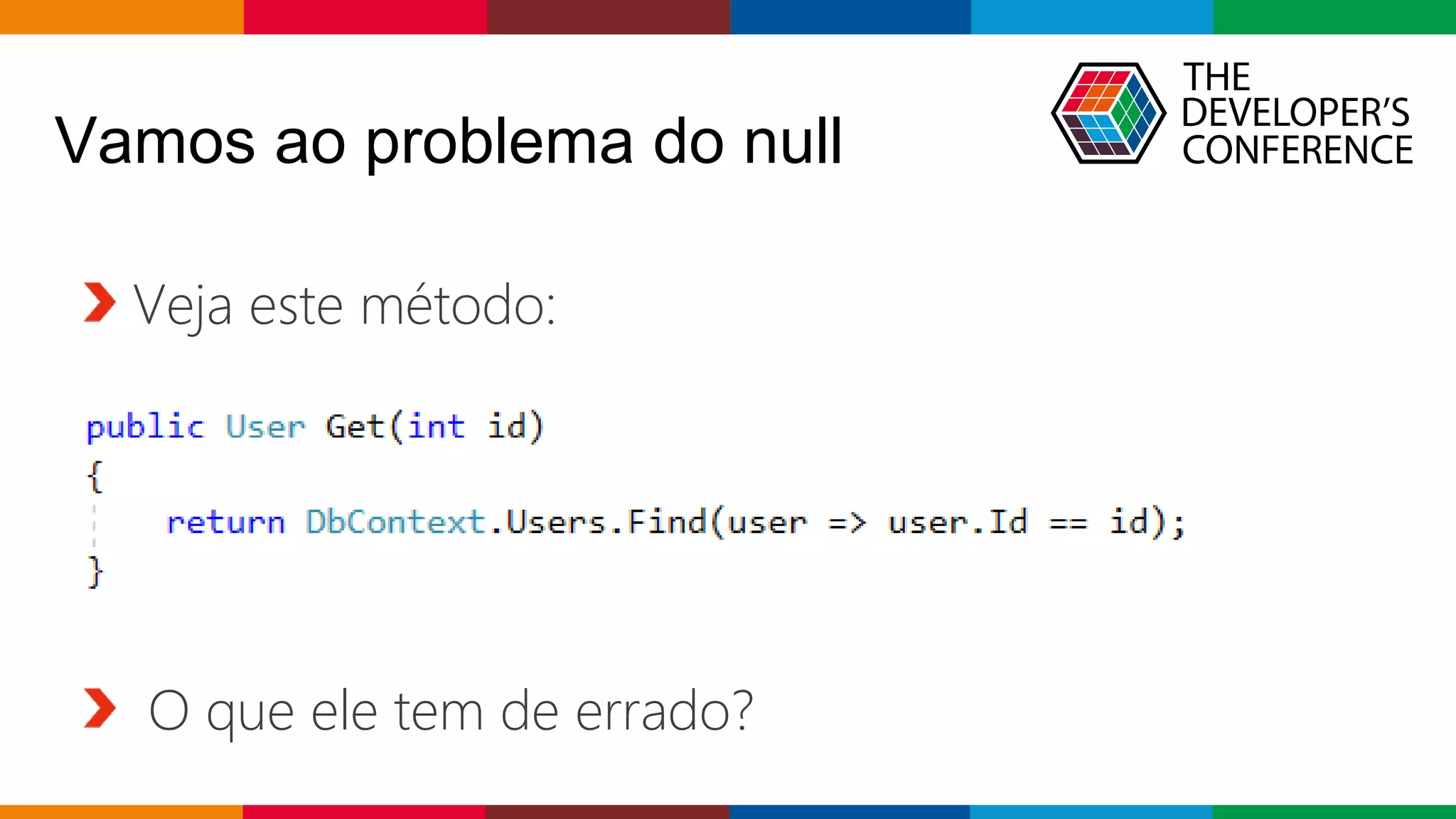 Globalcode – Open4education
Vamos ao problema do null
Veja este método:
O que ele tem de errado?
 
