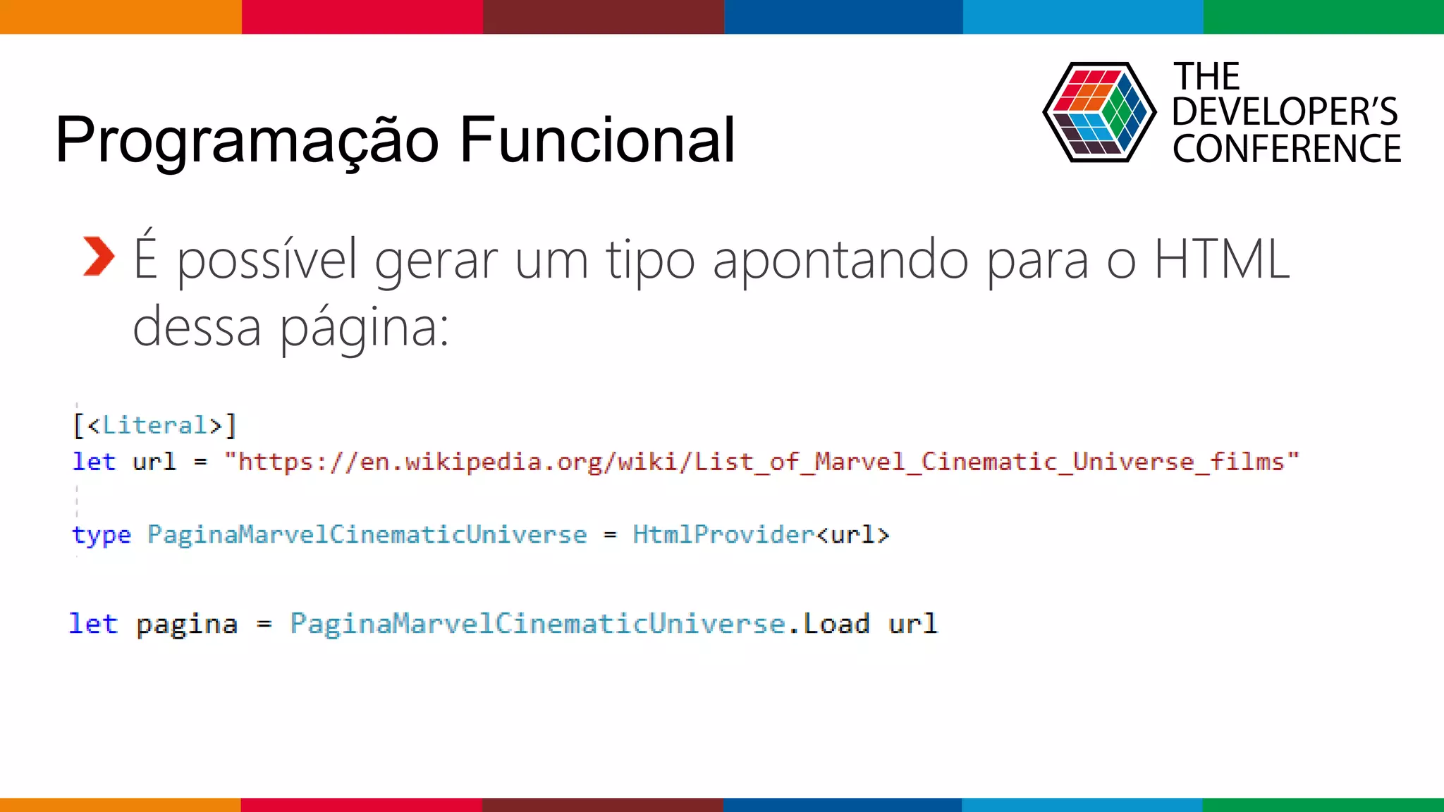 Globalcode – Open4education
Programação Funcional
É possível gerar um tipo apontando para o HTML
dessa página:
 