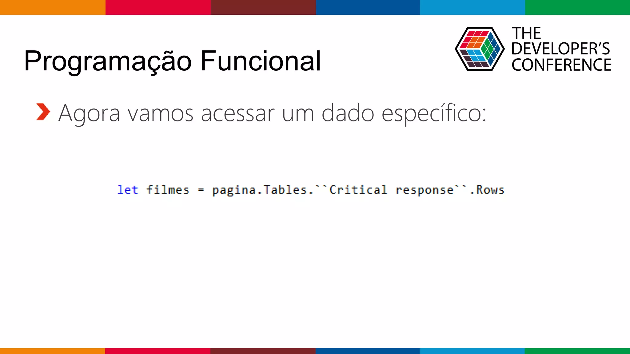 Globalcode – Open4education
Programação Funcional
Agora vamos acessar um dado específico:
 