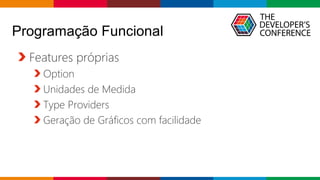 Globalcode – Open4education
Programação Funcional
Features próprias
Option
Unidades de Medida
Type Providers
Geração de Gráficos com facilidade
 