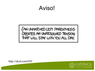 A vantagem é que o nosso programa corre em qualquer plataforma que tenha uma JVM instalada (só temos de compilar uma vez)Linguagens de ProgramaçãoO programapodeserdescritousandováriostipos de linguagens:“Natural”"tell Finder to open myDocument.doc”DiagramaProgramação (e.g., Java, C, Obj-C, C++)void draw() {background(0);/* actualizar posição */x = x + dirX;if ( x < minX || x > maxX ) {     dirX = -dirX;    x = x + dirX;    lX = x;}