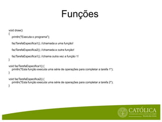 CiclosOsciclospermitem-nosexecutar um conjunto de instruçõesrepetidamenteExistemduas classes de ciclos:Ciclosqueexecutam um númeropré-determinado de vezes: forCiclosqueexecutamenquantoumacondiçãoéverdadeira: do e while