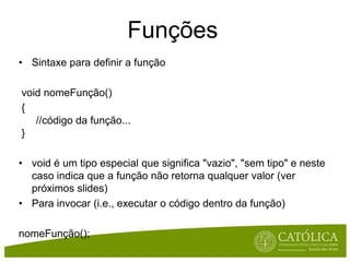 CicloforExecutado um númeropré-determinado de vezesfor (<inicialização>; <condição>; <incremento>) {    <acções>}Variável de cicloinicia-se em zero (e declara-se dentro do própriociclo)Condição simples com o limite de iteraçõesIncremento da variávelemumaunidade (através do operadorincremento ++)for (inti = 0; i < 10; i++){     println("Counting… ” + i); }
