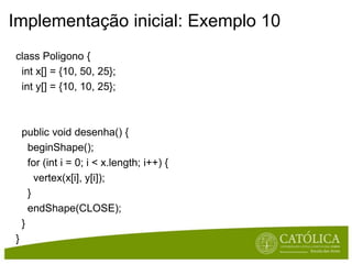 Funções com valor de retornovoid draw()    int num1;    int num2;    int r;    num1 = 1;    num2 = 2;    r = soma(num1, num2);     println(r);}int soma(int num1, int num2) {    intresultado;    resultado = num1 + num2;    return resultado; }