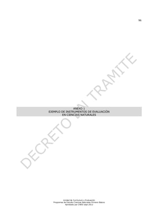 96
Unidad de Currículum y Evaluación
Programas de Estudio Ciencias Naturales Primero Básico
Aprobado por CNED sept 2012
ANEXO 1
EJEMPLO DE INSTRUMENTOS DE EVALUACIÓN
EN CIENCIAS NATURALES
 
