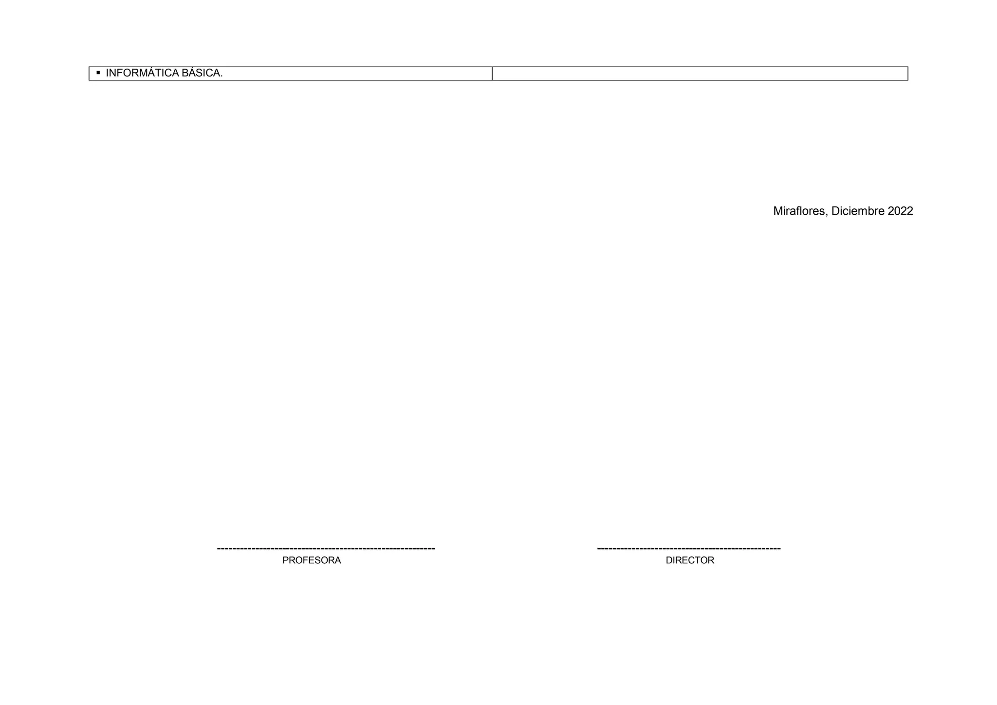  INFORMÁTICA BÁSICA.
Miraflores, Diciembre 2022
--------------------------------------------------------- ------------------------------------------------
PROFESORA DIRECTOR
 