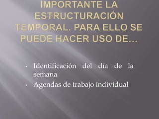 • Identificación del día de la
semana
• Agendas de trabajo individual
 
