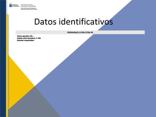 Datos identificativos
PROGRAMACIÓN DIDÁCTICA DE
Centro educativo: IES….
Estudio (nivel educativo): 2º ESO
Docentes responsables:
 