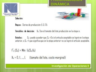 PROGRAMACIÓN
DINÁMICA
Investigación de Operaciones II
 