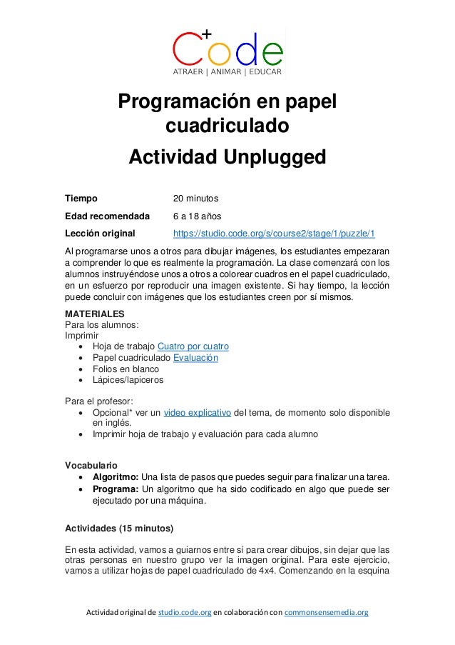 programación en papel cuadriculado