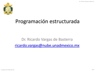 Dr. Ricardo Vargas de Basterra
Programación estructurada
Dr. Ricardo Vargas de Basterra
ricardo.vargas@nube.unadmexico.mx
1/29
Lenguajes de Programación
 
