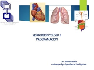 MORFOFISIOPATOLOGIAII
PROGRAMACION
Dra. BeatrízGonzález
Anatomopatologo- Especialistaen Vias Digestivas
 