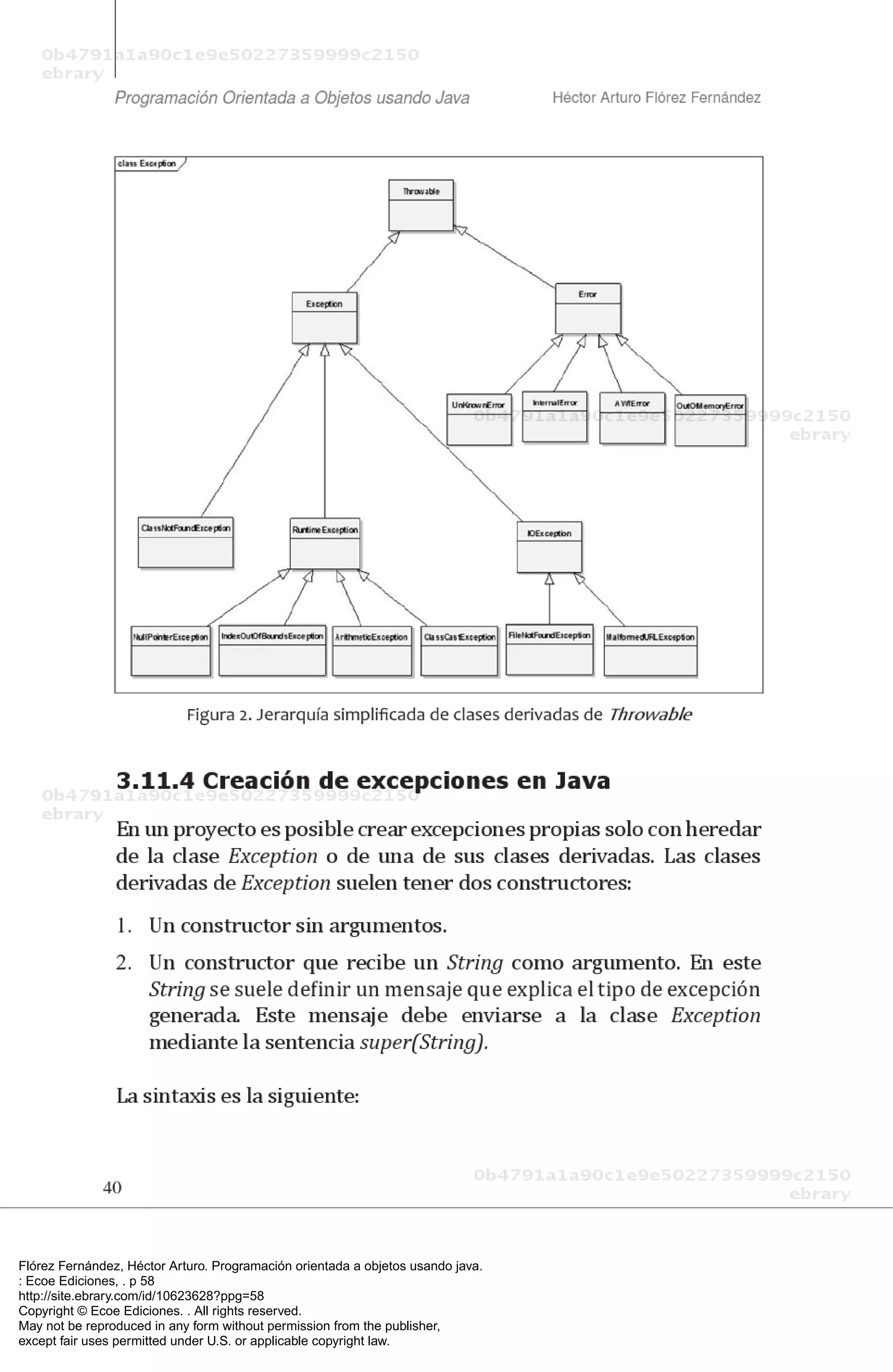 Flórez Fernández, Héctor Arturo. Programación orientada a objetos usando java.
: Ecoe Ediciones, . p 58
http://site.ebrary.com/id/10623628?ppg=58
Copyright © Ecoe Ediciones. . All rights reserved.
May not be reproduced in any form without permission from the publisher,
except fair uses permitted under U.S. or applicable copyright law.
 