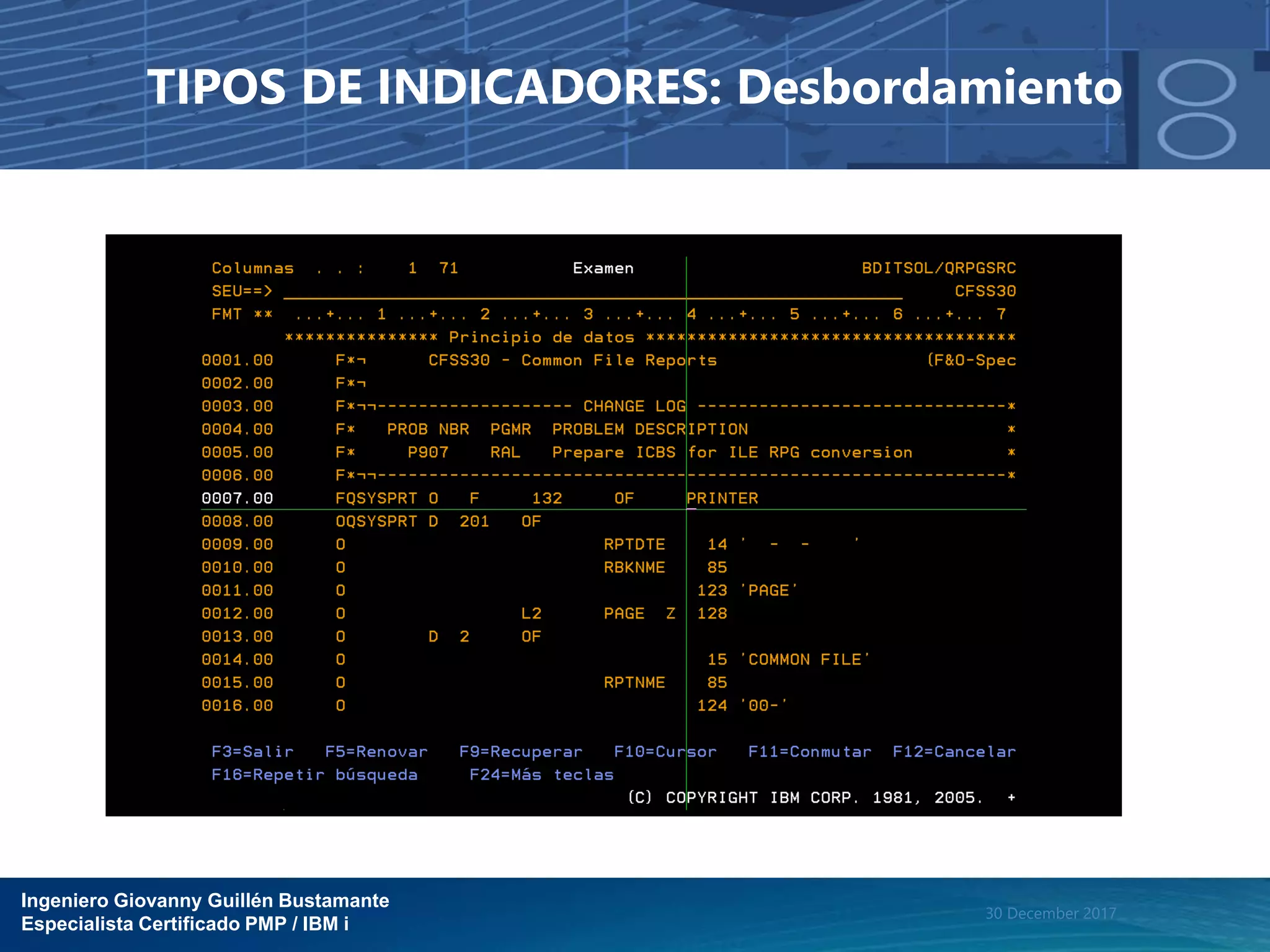 Ingeniero Giovanny Guillén Bustamante
Especialista Certificado PMP / IBM i
30 December 2017
TIPOS DE INDICADORES: Desbordamiento
 