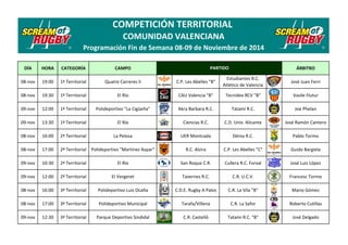 COMPETICIÓN TERRITORIAL 
COMUNIDAD VALENCIANA 
Programación Fin de Semana 08-09 de Noviembre de 2014 
PARTIDO 
DÍA HORA CA...