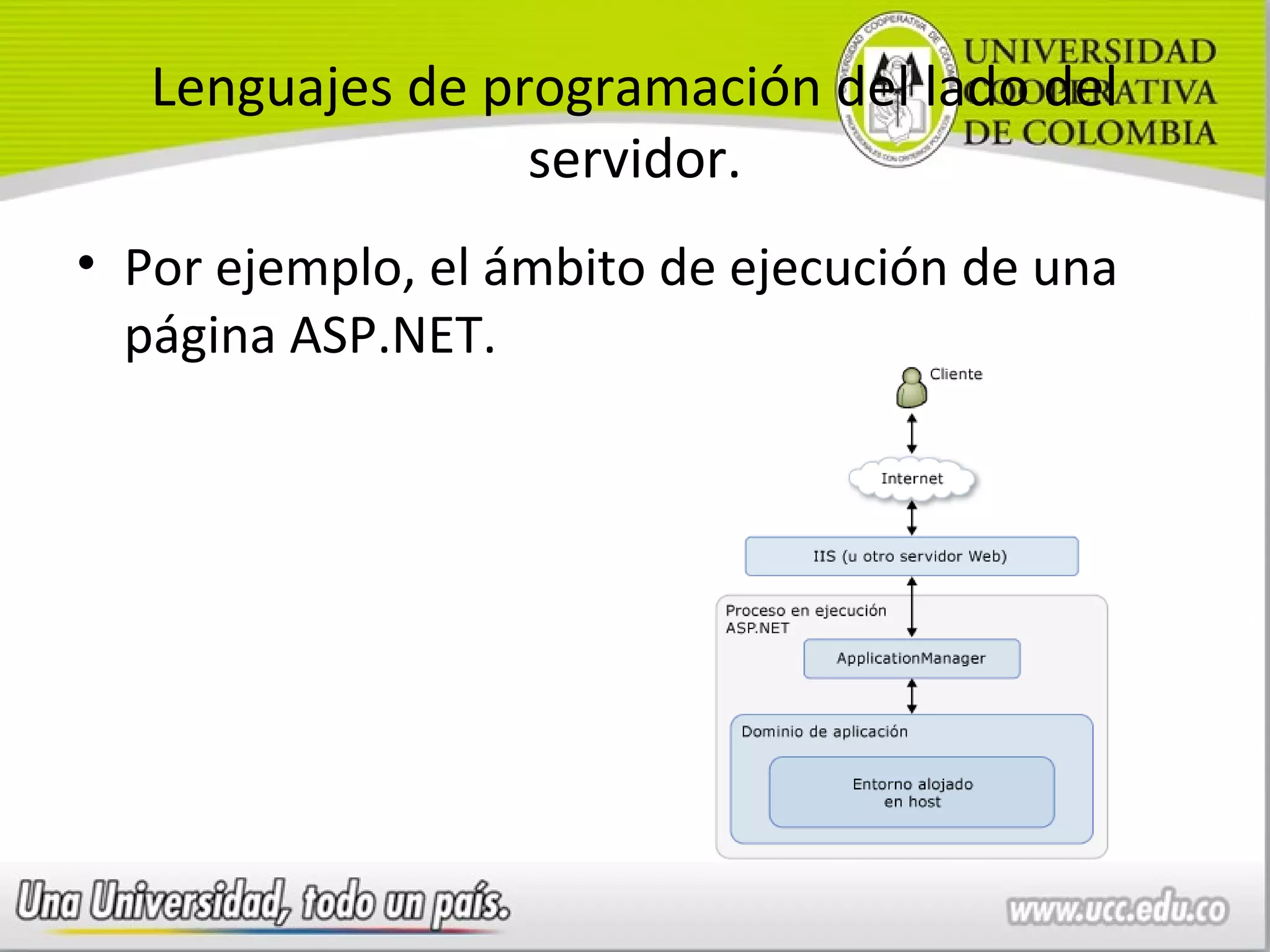 Lenguajes de programación del lado del
                  servidor.
• Por ejemplo, el ámbito de ejecución de una
  página ASP.NET.
 