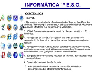 INFORMÁTICA 1º E.S.O. OBJETIVOS Se pretende que el alumno: <ul><li>Tome conciencia de las Tecnologías de la Información y ...