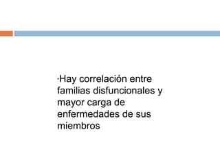 "Hay correlación entre 
familias disfuncionales y 
mayor carga de 
enfermedades de sus 
miembros 
 