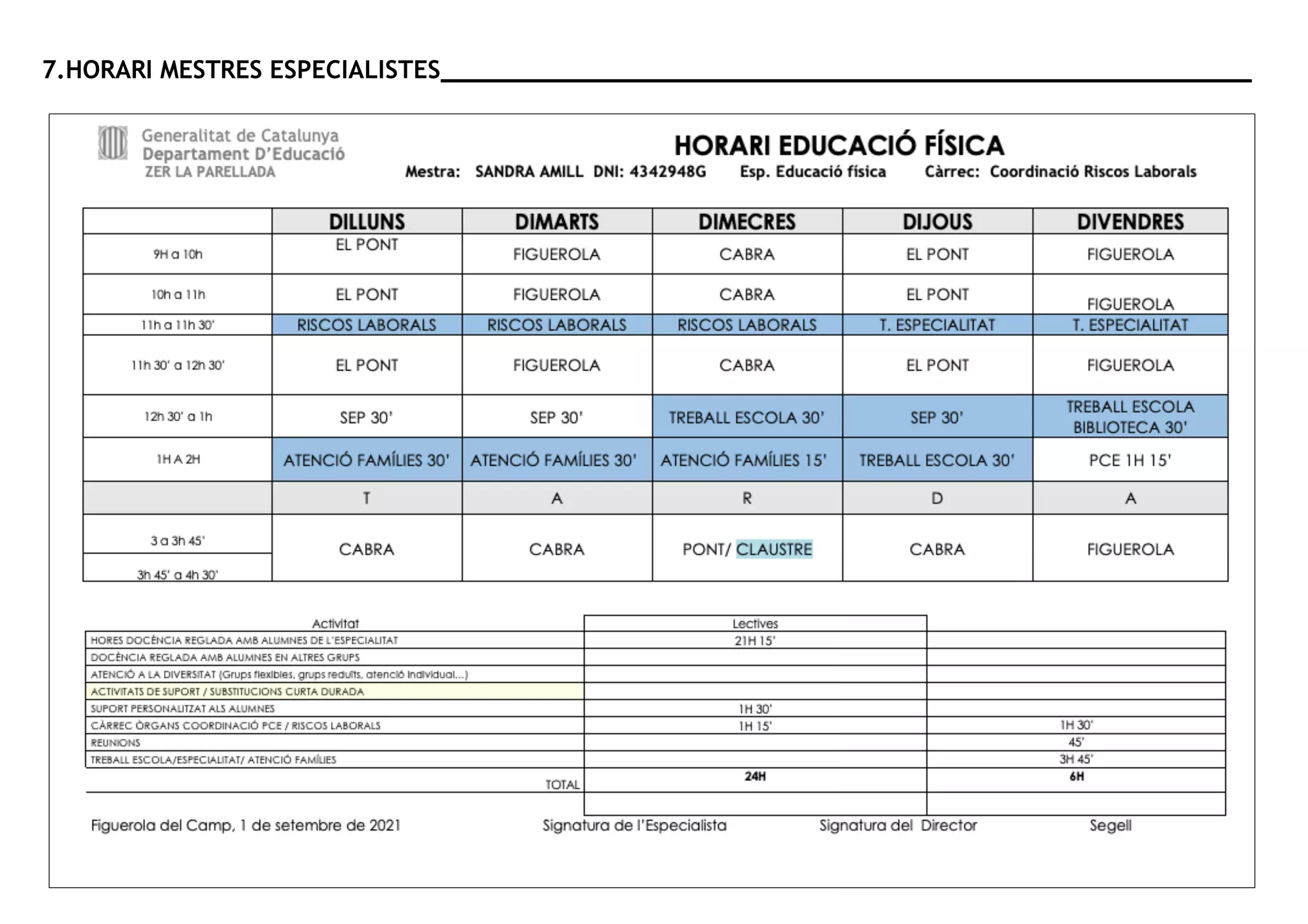 7.HORARI MESTRES ESPECIALISTES ______________
 