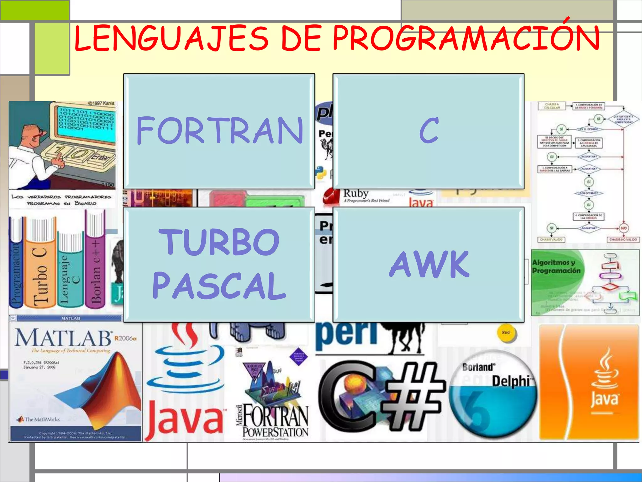 LENGUAJES DE PROGRAMACIÓN
FORTRAN C
TURBO
PASCAL
AWK
 
