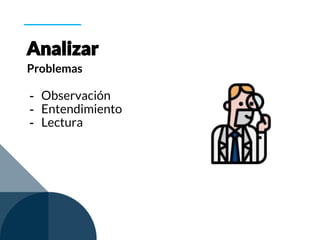 - Observación
- Entendimiento
- Lectura
Problemas
 