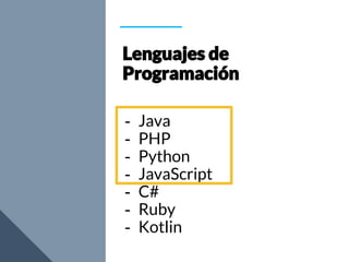 - Java
- PHP
- Python
- JavaScript
- C#
- Ruby
- Kotlin
 