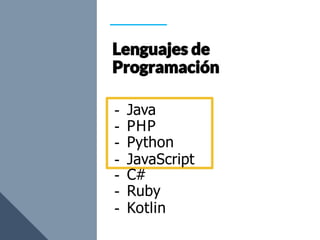 - Java
- PHP
- Python
- JavaScript
- C#
- Ruby
- Kotlin
 