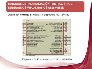 LENGUAJE DE PROGRAMACIÓN-PROTEUS | PIC C |
LENGUAJE C | VISUAL BASIC | ASSEMBLER
Diseño con PROTEUS
Diseño con PROTEUS Figura 13: Dispositivo PIC 12F4550
 