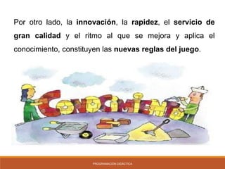 Por otro lado, la innovación, la rapidez, el servicio de
gran calidad y el ritmo al que se mejora y aplica el
conocimiento, constituyen las nuevas reglas del juego.
PROGRAMACIÓN DIDÁCTICA
 