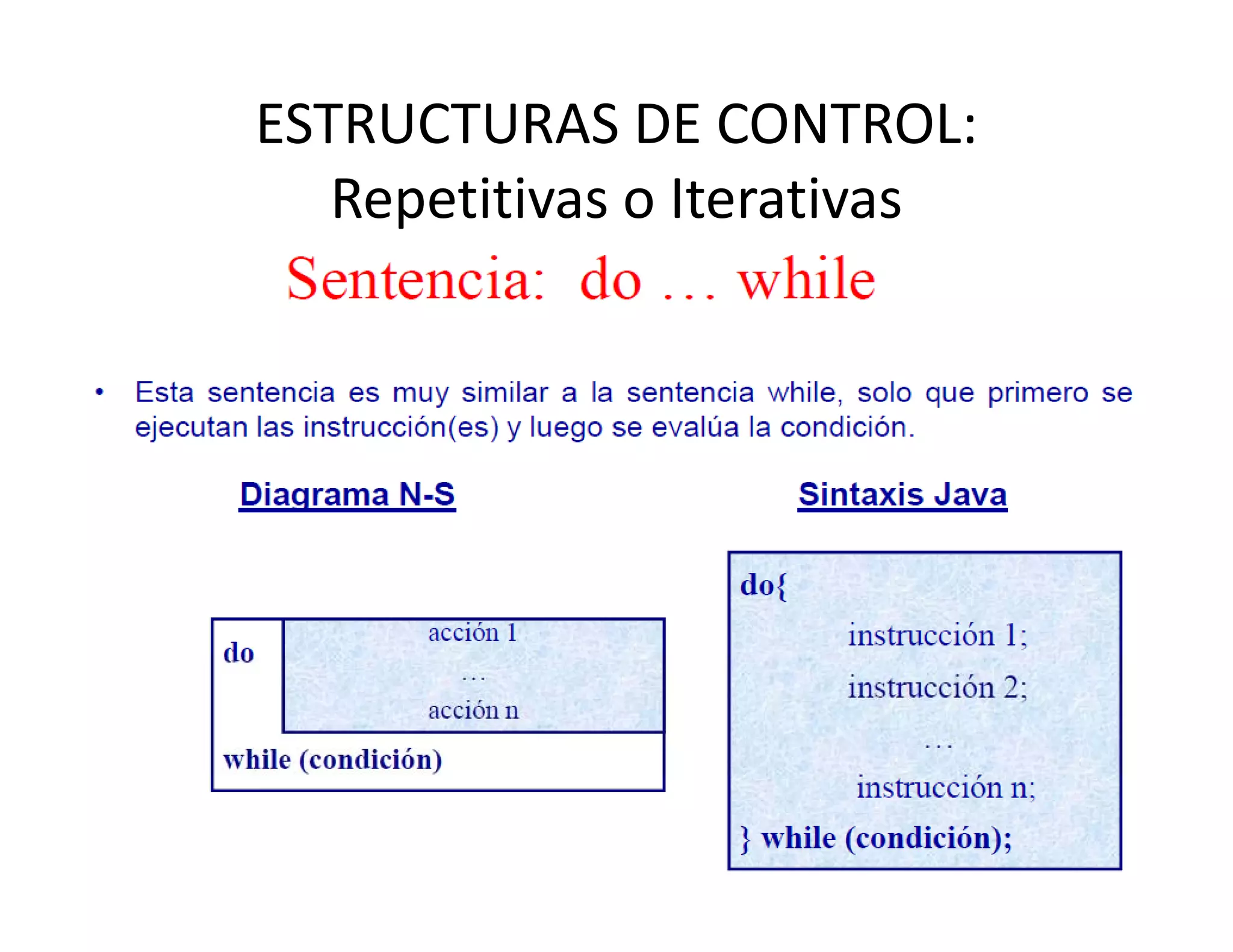 ESTRUCTURAS DE CONTROL: 
   Repetitivas o Iterativas
 