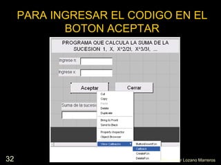 32
PARA INGRESAR EL CODIGO EN EL
BOTON ACEPTAR
MSc. Javier Lozano Marreros
 