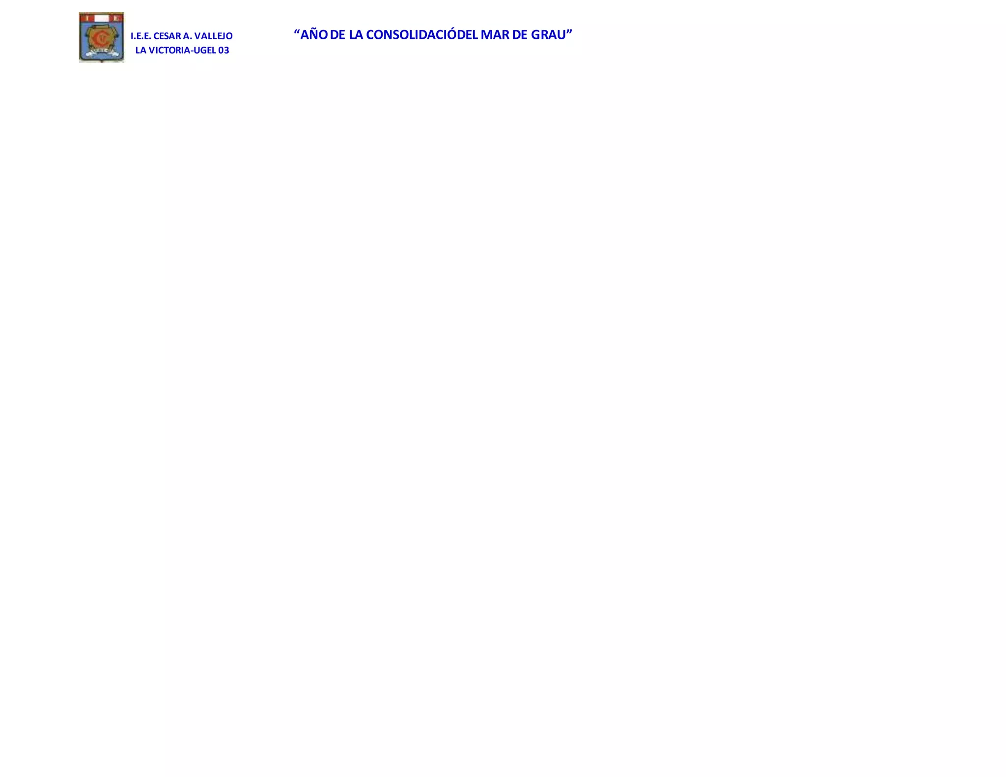 I.E.E. CESAR A. VALLEJO “AÑODE LA CONSOLIDACIÓDEL MAR DE GRAU”
LA VICTORIA-UGEL 03
 