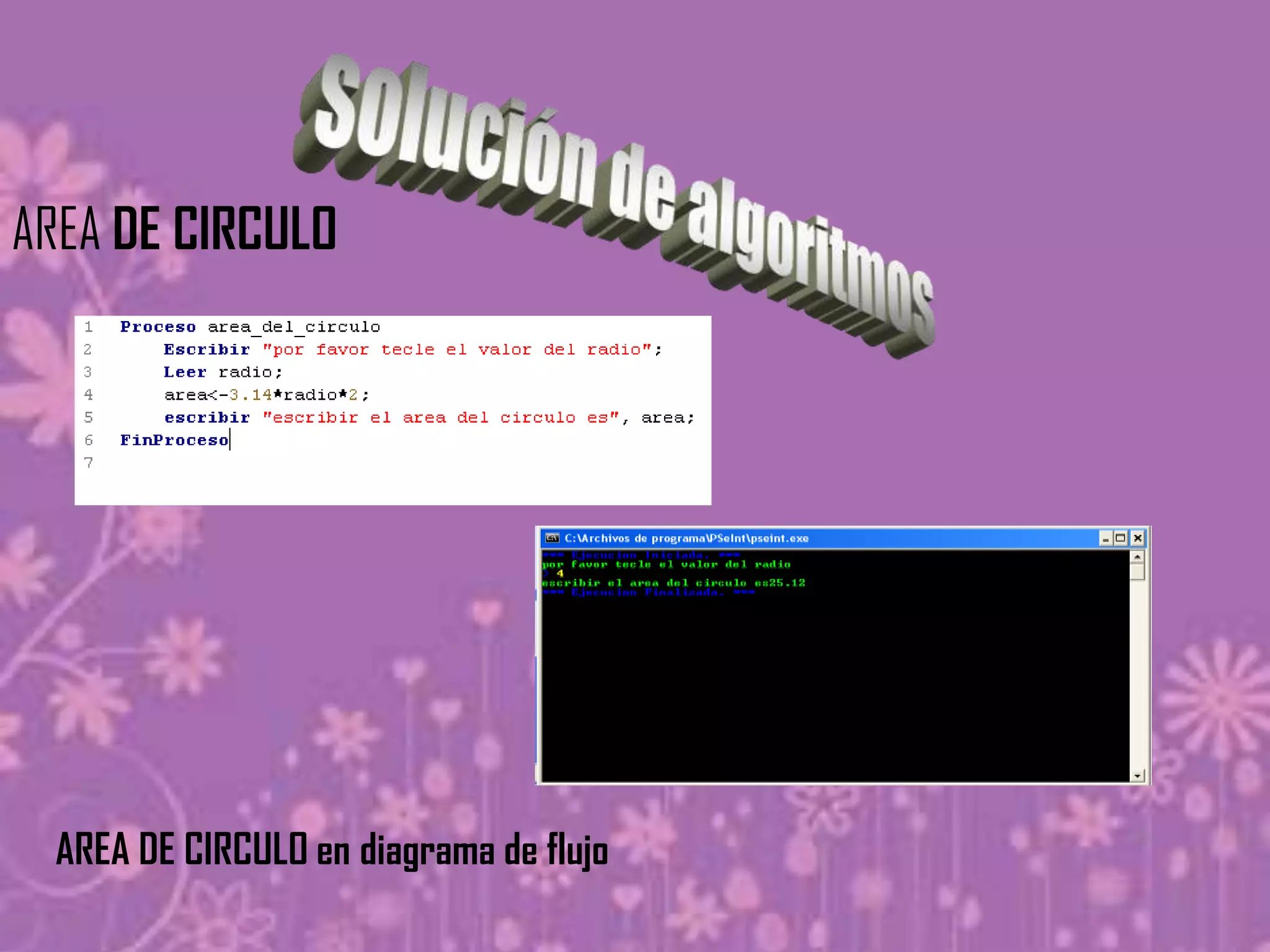 AREA DE CIRCULO




  AREA DE CIRCULO en diagrama de flujo
 