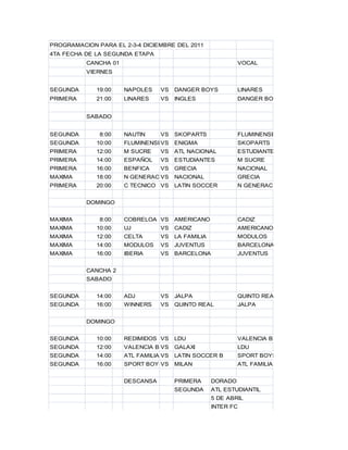 Programacion liga carcelen bajo 2-3-4 diciembre del 2011