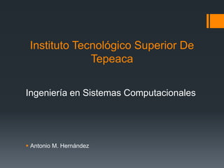 Instituto Tecnológico Superior De
              Tepeaca

Ingeniería en Sistemas Computacionales




 Antonio M. Hernández
 