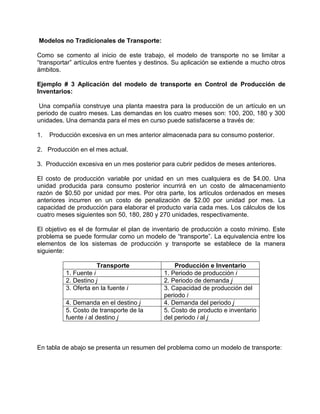 Trabajo, Modelos de Transporte y Optimización de Redes | PDF