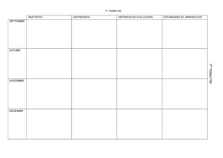 1ER
TRIMESTRE
OBJETIVOS CONTENIDOS CRITERIOS DE EVALUACIÓN ESTÁNDARES DE APRENDIZAJE
SEPTIEMBRE
OCTUBRE
NOVIEMBRE
DICIEMBRE
1ER
TRIMESTRE
 