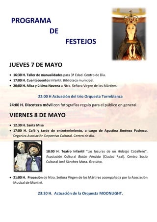 SÁBADO 9 DE MAYO
11:00 H. Visita Guiada al Conjunto Arqueológico Castillo de la
Estrella para Adultos.
beneficio de la Fun...