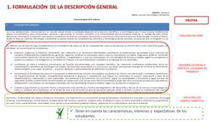 PAUTAS
 Tener en cuenta las características, intereses y expectativas de los
estudiantes
FINALIDAD DEL ÁREA
DESCRIBIR LAS METAS A
PARTIR DE LOS MAPAS DE
PROGRESO
EXPLICITAR LOS
CAMPOS TEMÁTICOS
1. FORMULACIÓN DE LA DESCRIPCIÓN GENERAL
 