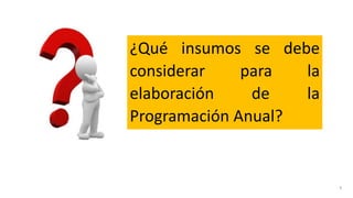 ¿Qué insumos se debe
considerar para la
elaboración de la
Programación Anual?
9
 