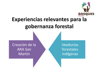 Experiencias relevantes para la
gobernanza forestal
Creación de la
ARA San
Martín
Veedurías
forestales
indígenas