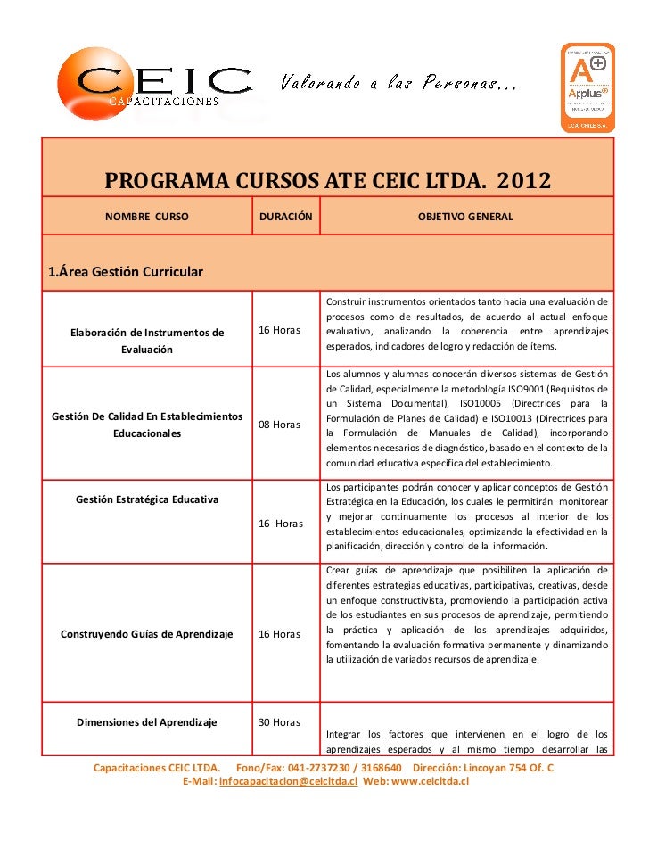 Programa cursos ATE 2012