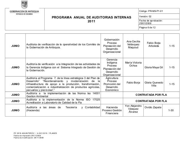 Ejemplo De Plan Anual De Auditoria Interna Nuevo Ejemplo