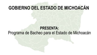 PRESENTA:
Programa de Bacheo para el Estado de Michoacán
GOBIERNO DEL ESTADO DE MICHOACÁN
 