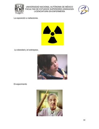 UNIVERSIDAD NACIONAL AUTÓNOMA DE MÉXICO
             FACULTAD DE ESTUDIOS SUPERIORES ZARAGOZA
                     LICENCIATURA EN ENFERMERÍA


La exposición a radiaciones.




La obesidad y el sobrepeso.




Envejecimiento




                                                        84
 
