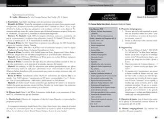 166 167
Programas de Escuela Sabática 2016Unión Mexicana de Chiapas
la proclamación del mensaje.
10.	 India. -Misionera: La Srta. Georgia Burrus, Mae Taylor y, W. A. Spicer.
J. Conclusión: Aquí habrá un diálogo entre dos personas caracterizadas.
Elena G. de White: “Como he participado en todo paso de avance hasta nuestra condi-
ción presente, al repasar la historia pasada puedo decir: “Alabado sea Dios!” Al ver lo que
el Señor ha hecho, me lleno de admiración y de confianza en Cristo como director. No
tenemos nada que temer del futuro a menos que olvidemos la manera en que el Señor nos
ha conducido, y lo que nos ha enseñado en nuestra historia pasada” .
Sthepen. N. Haskell: Desde 1885 el evangelio adventista comenzó a extenderse a la
par de los protestantes. Los jóvenes más influyentes fueron S. N. Haskell (“Elena de Whi-
te” dirá el nombre de él y S. N Haskell dirá el nombre de ella).
Elena de White: En 1882 Haskell hizo su primera visita a Europa. En 1885 Haskell fue
pionero en Australia y Nueva Zelanda.
Haskell: En 1885 y 1886 Elena de White visitó el continente europeo y visitó los países
de Inglaterra, Francia, Suiza, Alemania, Escandinava, e Italia.
Elena de White: En 1889 y 1890 Haskell junto con Percy Magan visitó África, India y
el Oriente. Magan hizo sus informes evangelísticos en la revista Youth`s Instructor.
Haskell: Desde 1891 hasta 1900 Elena de White junto con su hijo William trabajaron
en Australia, Nueva Zelanda y Tasmania.
Elena de White: A comienzos del siglo XX, los adventistas habían iniciado la obra en
todos los continentes y en la mayoría de las grandes naciones del mundo.
Haskell: Sin embargo, en 1901 los adventistas eran todavía principalmente una iglesia
norteamericana; cuatro de cada cinco adventistas vivían en los Estados Unidos. Estos
feligreses habían descubierto sólo recientemente que tenían un campo misionero muy real
en su propio medio.
Elena de White: Actualmente somos 18,479,257 Adventistas del Séptimo Día en el
mundo. Con 78,810 iglesias. Con presencia en 237 países y comunidades. Con 13 divisio-
nes. Con 63 casas publicadoras y editoriales y publicaciones en 366 idiomas.
Haskell: ¡¡El Señor viene!! Seamos antorchas que alumbren el Camino a la Salvación.
Todavía hay gente que necesita conocer de Dios. No sólo hay tierra virgen, hay corazones
vírgenes en tu vecindario, en tu trabajo y en tu familia.
K. Himno final: Elena G. de White: Entonemos todos de pie y con entusiasmo el him-
no# 576, Proclamo hoy que soy cristiano.
L. Oración final: (Director del programa o Líder de Grupo Pequeño si se presentan los
programas por G.P.).
Este programa fue elaborado por Magdiel Sánchez Pérez y Sergio Alberto Guízar López, alumnos de la Facultad
de Teología de la Universidad Linda Vista, en el verano 2015. Está basado en el capítulo 14 del libro Portadores
de Luz. Ha sido editado por el pastor Rolando Márquez Rodríguez, docente de la misma Facultad.
Ptr. Samuel Barba Soto (Autor), Asociación Centro de Chiapas
¿ALIADOS
O ENEMIGOS?
Sábado 05 de Noviembre 2016
Culto Matutino RYR
•	 8:20 am – 8:45 am. Reavivamiento
	 y Reforma
•	 8:45 am – 09:00 am Minutos previos
 Orden y duración del Programa de E.S.
Sección I - 09:00 – 9:40
•	 Ejercicio de canto.
•	 Himno congregacional.
•	 Bienvenida.
•	 Lectura bíblica.
•	 Oración de apertura.
•	 Introducción al programa.
•	 Marcando el rumbo.
•	 Relato misionero.
•	 Especiales.
•	 Director de Esc. Sab. y Secretario.
•	 Informe de Tabla Comparativa de
	 Esc. Sabática.
 Sección II - 09:40 – 10:05
•	 Anciano Coordinador introduce el
	 tiempo asignado a los GP con una oración.
•	 Bienvenida de confraternidad: Líder
•	 Registro Devoción personal: Líder
•	 Informe de Trabajo Misionero: Líder
•	 Testimonios de Evangelización:
	 (Cada miembro de GP, (según el tiempo).
•	 Lectura de Gema de Salud
	 (Libro guía para líderes) Líder o asistente.
•	 Promoción de actividades varias:
	 Líder o asistentes.
•	 Promoción de reunión de miércoles:
	 Líder o asistente.
 10:05 - 10:35
•	 Repaso de la lección: Cada líder
A. Propósito del programa:
1.	 Mostrar que en la vida espiritual no pode-
mos ser neutrales, somos de Cristo y esta-
mos a su favor, o no somos de él, y enton-
ces estamos contra él.
2.	 Invitar a reflexionar sobre nuestra condi-
ción espiritual.
B. Sugerencias:
1.	 Se coloca al frente el título “ ALIADOS
O ENEMIGOS” Se debe hacer una gra-
bación con la frase “el que no es conmigo
contra mí es.” De preferencia elegir a una
persona que tenga una voz dulce y grave a
la vez.
2.	 Hacer provisión de 4 túnicas blancas y 3
negras, y 3 letreros en tela que digan “cris-
tiano”.
3.	 Se requieren de 4 participantes: uno estará
al frente vestido de blanco con una cinta
de “oro” sobre su cabeza, los otros tres pa-
san uno por uno vestidos de túnicas negras
con el letrero “cristiano” en su espalda, a
medida que pasan al frente, por su mala
actuación escuchan “el que no es conmi-
go contra mí es”, uno a uno reconocen su
pecado y en ese momento se les quita la
túnica negra y reciben una blanca simboli-
zando que han sido perdonados.
C. Ejercicio de canto: (por el director de cantos
de la iglesia) Se recomienda entonar himnos de
consagración del 245 al 248.
D. Himno congregacional: (Lo anuncia un
miembro del grupo pequeño).
 