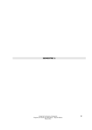 SEMESTRE 1




        Unidad de Currículum y Evaluación            32
Programa de Estudio de Matemática - Segundo Básico
                    Marzo 2012
 